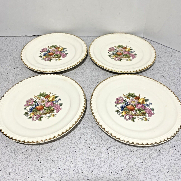 Vintage Mid Century Ambrosia China dessert plates 22kt gold trim floral set of 4 - Picture 3 of 8